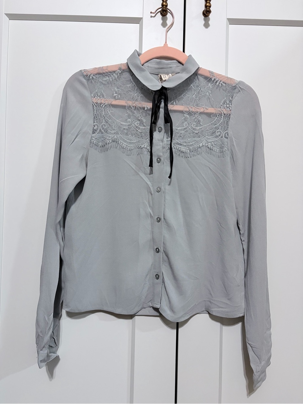 Coquette Soft Girl Sheer Lace Tie-Neck Blouse Size 4 by H&M